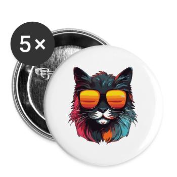 Cat Head Cool - Buttons large 2.2''/56 mm (5-pack) - white - Front