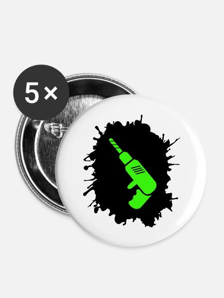 bohrmaschine klecks handwerker - Buttons groß 56 mm (5er Pack) - Weiß