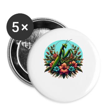 Gottesanbeterin im Blumenmeer - Buttons groß 56 mm (5er Pack) - Weiß - Vorne