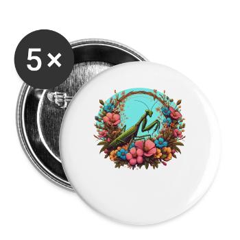 Gottesanbeterin im Blumenmeer - Buttons groß 56 mm (5er Pack) - Weiß - Vorne