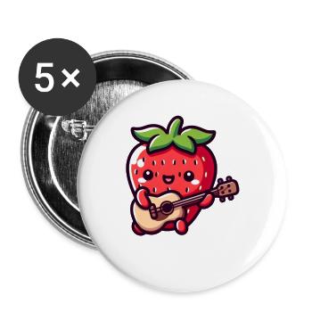 Cute strawberry with guitar - Buttons large 2.2''/56 mm (5-pack) - white - Front