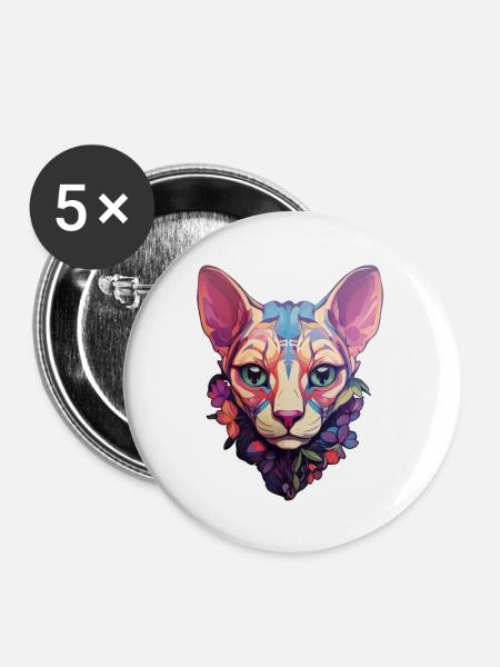 Sphynx-Katzenkopf - Buttons groß 56 mm (5er Pack) - Weiß
