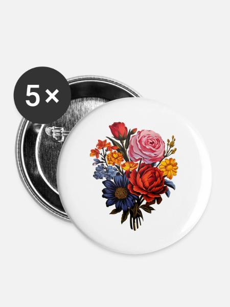 Blumenstrauß - Buttons groß 56 mm (5er Pack) - Weiß