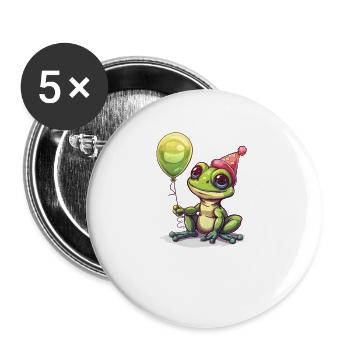 Frosch Happy Birthday Hoppy Birthday Cute Frog - Buttons groß 56 mm (5er Pack) - Weiß - Vorne