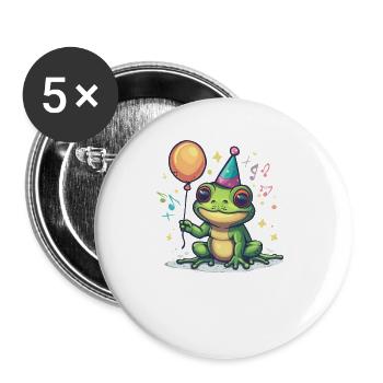 Frosch Happy Birthday Hoppy Birthday Cute Frog - Buttons groß 56 mm (5er Pack) - Weiß - Vorne