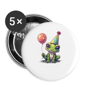 Frosch Happy Birthday Hoppy Birthday Cute Frog - Buttons groß 56 mm (5er Pack) - Weiß - Vorne