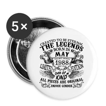 Anniversaire 1988 Mai 1988 né en Mai 1988 - Lot de 5 grands badges (56 mm) - blanc - Devant