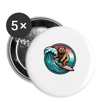 Ours surfeur - Lot de 5 grands badges (56 mm) - blanc - Devant