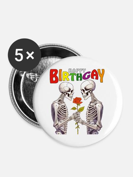 SKELETT HAPPY BIRTHGAY - Buttons groß 56 mm (5er Pack) - Weiß