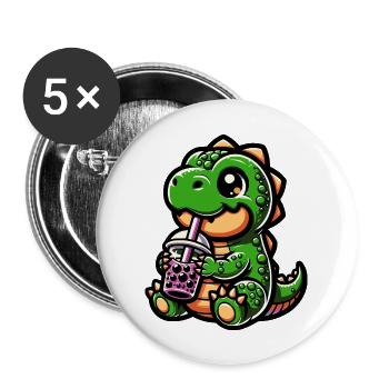 Bubble Tea T-Rex Boba Tea Kawaii Gift - Buttons large 2.2''/56 mm (5-pack) - white - Front