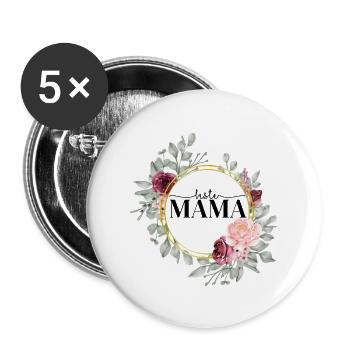 Beste Mama - Buttons groß 56 mm (5er Pack) - Weiß - Vorne