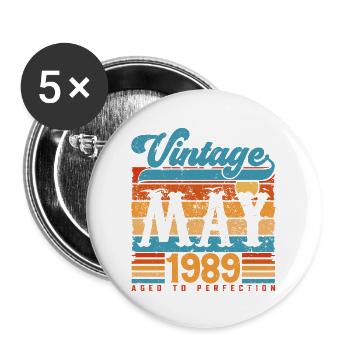 Mai 1989, Cadeau Anniversaire Vintage mai 1989. - Lot de 5 grands badges (56 mm) - blanc - Devant