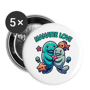 Verliebte Manatees Dugongs mit bunten Fischen - Buttons groß 56 mm (5er Pack) - Weiß - Vorne