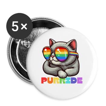 Cat Purride Gay Parade Pride Month LGBTQ Rainbow - Buttons large 2.2''/56 mm (5-pack) - white - Front