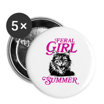 Feral Girl Summer Women Girls Cat Lover Summer - Buttons large 2.2''/56 mm (5-pack) - white - Front