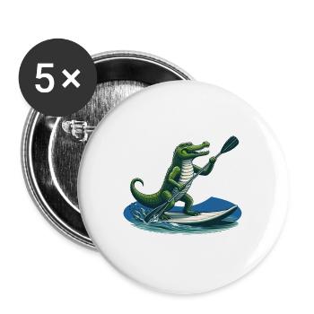 Crocodile doing stand-up paddling - Buttons large 2.2''/56 mm (5-pack) - white - Front