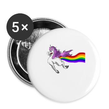 Lustiges Einhorn Regenbogen Magisches Furzen Rosa Einhorn - Buttons groß 56 mm (5er Pack) - Weiß - Vorne