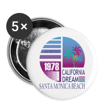 California Dream 1978 Santa Monica Beach - Buttons groß 56 mm (5er Pack) - Weiß - Vorne