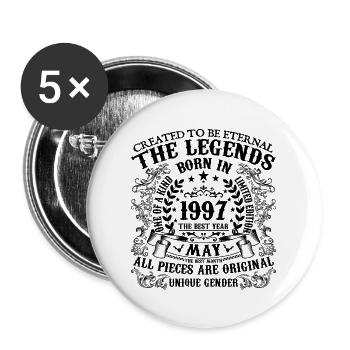Geburtstag 1997 Mai 1997 geboren im Mai 1997 - Buttons groß 56 mm (5er Pack) - Weiß - Vorne