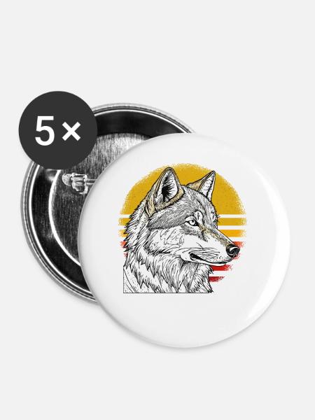 WOLF SONNE - Buttons groß 56 mm (5er Pack) - Weiß