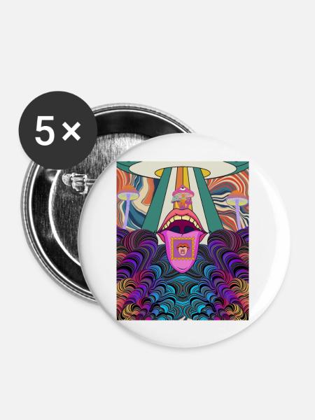 Psychedelic Rave Design - Buttons groß 56 mm (5er Pack) - Weiß