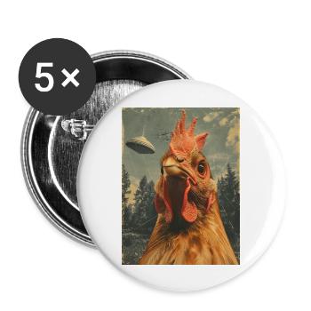 UFO Alien Hühner Chicken Huhn Raumschiff Weirdcore - Buttons groß 56 mm (5er Pack) - Weiß - Vorne