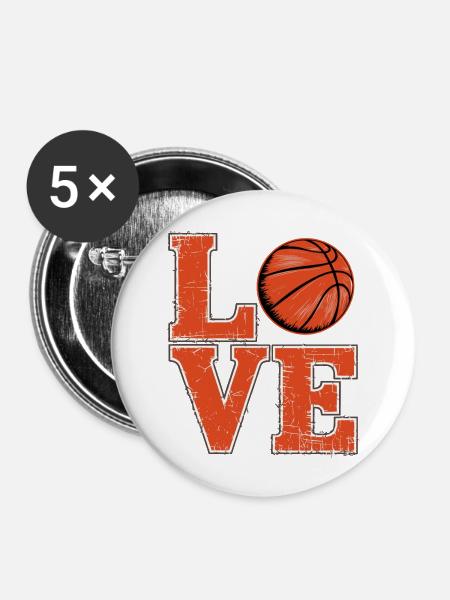 Liebe Basketball - Buttons groß 56 mm (5er Pack) - Weiß