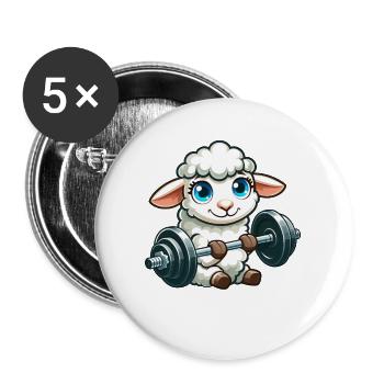 Schaf Lamm Hantel Fitness - Buttons groß 56 mm (5er Pack) - Weiß - Vorne