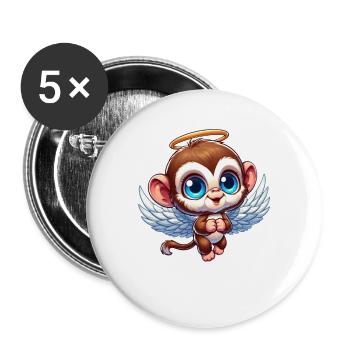 Singe Chimpanzé Ange Dessin Animé - Lot de 5 grands badges (56 mm) - blanc - Devant