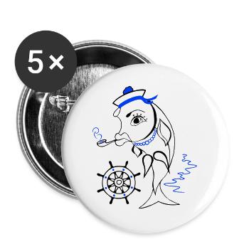 Marin, Poisson, Ahoy - Lot de 5 grands badges (56 mm) - blanc - Devant