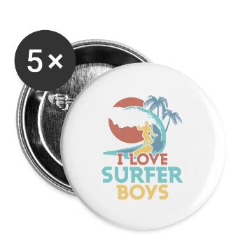 I Love Surfer Boys Surfing Summer Surfboard - Buttons groß 56 mm (5er Pack) - Weiß - Vorne