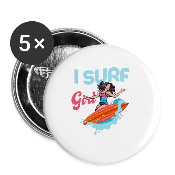 I Surf Like A Girl Try To Keep Up Surfing Surfer S - Buttons groß 56 mm (5er Pack) - Weiß - Vorne