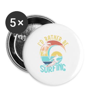 I'd Rather Be Surfing Summer Surfer Surfboard - Buttons large 2.2''/56 mm (5-pack) - white - Front