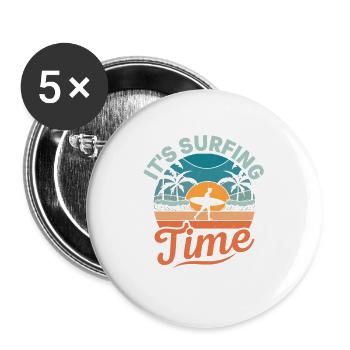 C’est l’heure du surf Planche de surf Surfer Été - Lot de 5 grands badges (56 mm) - blanc - Devant