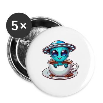Alien avec du café UFO Coffee Lover - Lot de 5 grands badges (56 mm) - blanc - Devant