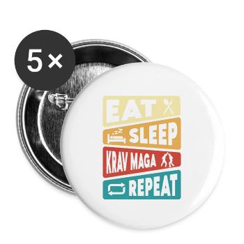 Eat Sleep Krav Maga Repeat Training Martial Arts - Buttons groß 56 mm (5er Pack) - Weiß - Vorne