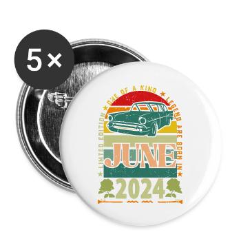 Geburtstagsgeschenk Juni 2024. Juni 2024 Juni 2024 - Buttons groß 56 mm (5er Pack) - Weiß - Vorne
