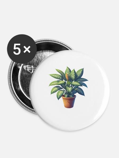 Dieffenbachia-Pflanze im Topf - Buttons groß 56 mm (5er Pack) - Weiß