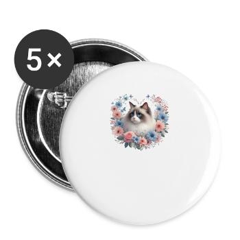 Ragdoll Katze mit Blumenhintergrund - Buttons groß 56 mm (5er Pack) - Weiß - Vorne