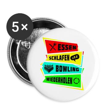Essen Schlafen Bowling wiederholen - Buttons groß 56 mm (5er Pack) - Weiß - Vorne