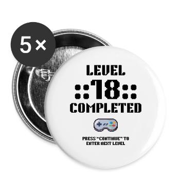 18. Geburtstag Retro Level 18 Jahre Party - Buttons groß 56 mm (5er Pack) - Weiß - Vorne
