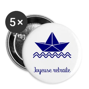 GLÜCKLICHER RÜCKZUG. RUHESTAND - Buttons groß 56 mm (5er Pack) - Weiß - Vorne