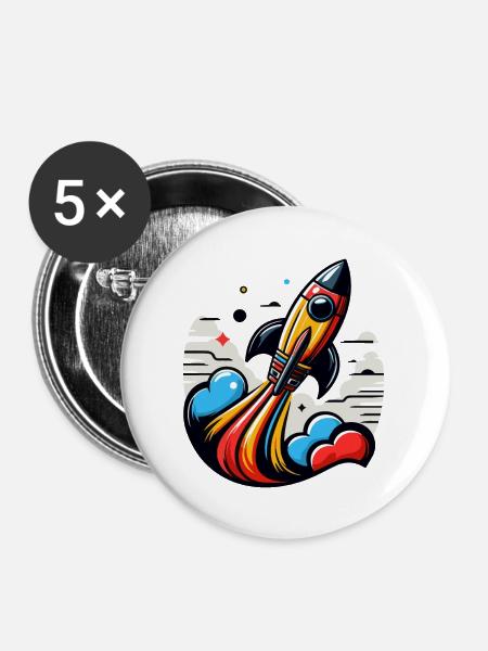 RAKETE - Buttons groß 56 mm (5er Pack) - Weiß