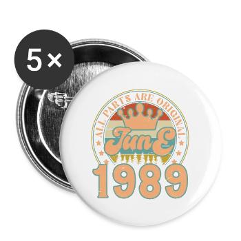 Juni 1989. Juni 1989 Geburtstagsgeschenk. Juni - Buttons groß 56 mm (5er Pack) - Weiß - Vorne