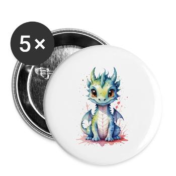 Cute Watercolor Dragon - Adorable Fantasy Art - Buttons large 2.2''/56 mm (5-pack) - white - Front
