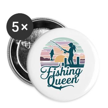 Fishing Queen - Sunset Silhouette - Buttons groß 56 mm (5er Pack) - Weiß - Vorne