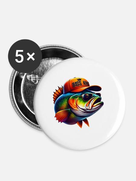 Gestreifter Barschkönig - Buttons groß 56 mm (5er Pack) - Weiß