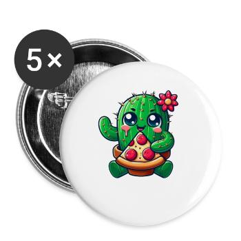 Funny Cactus Loves Pizza Cute Comic - Buttons large 2.2''/56 mm (5-pack) - white - Front