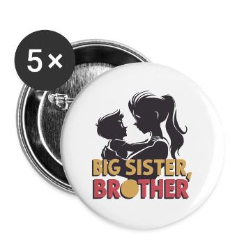 GROSSE SCHWESTER BRUDER - Buttons groß 56 mm (5er Pack) - Weiß - Vorne