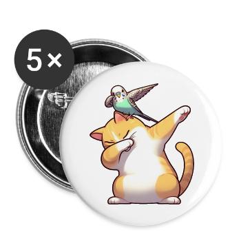 Chat et perruche dabbing mignon - Lot de 5 grands badges (56 mm) - blanc - Devant